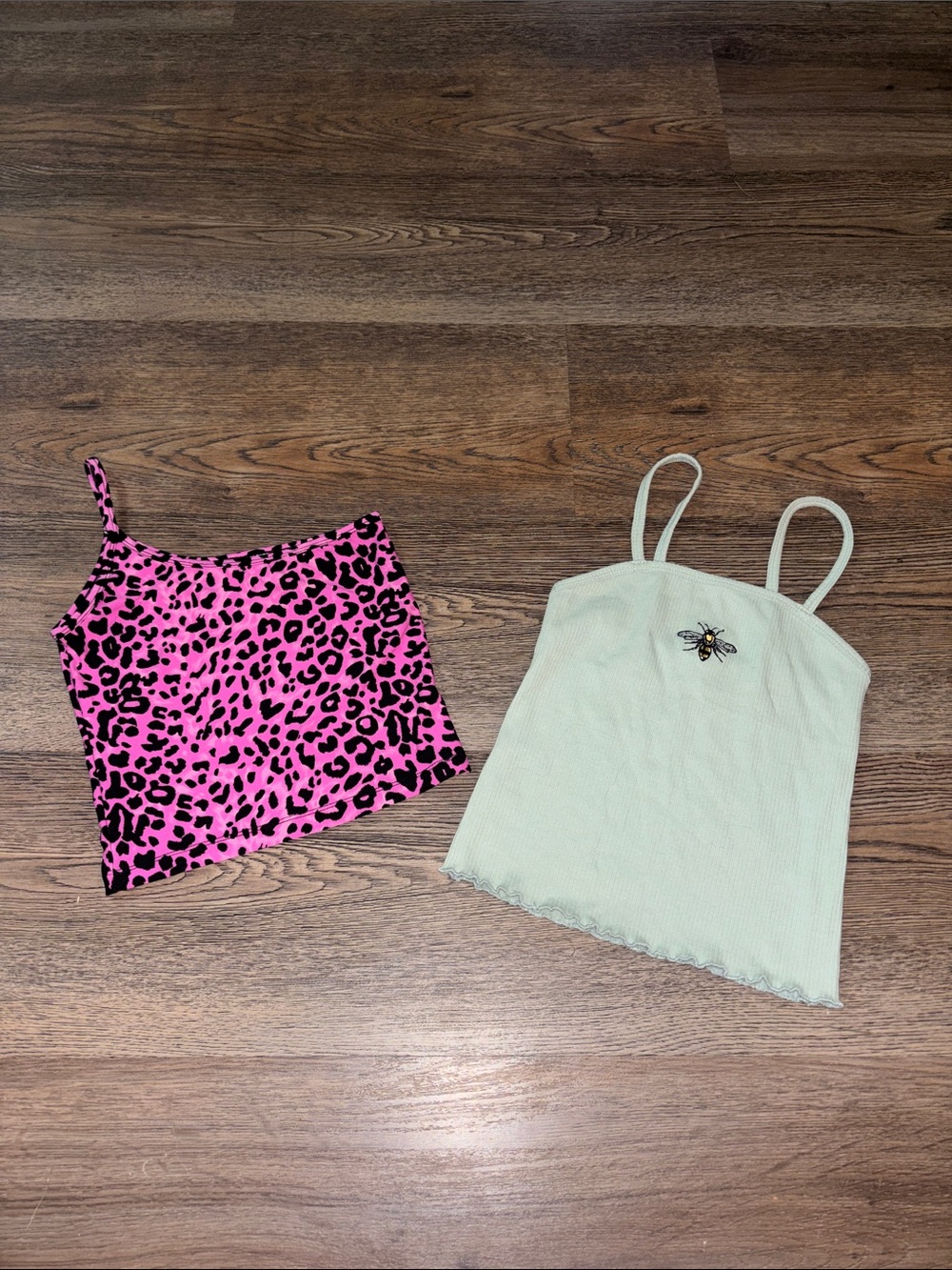 Suzette Pink Leopard Print Cami(Small) + Cold Crush Bee Embroidered Cami(Xsmall)